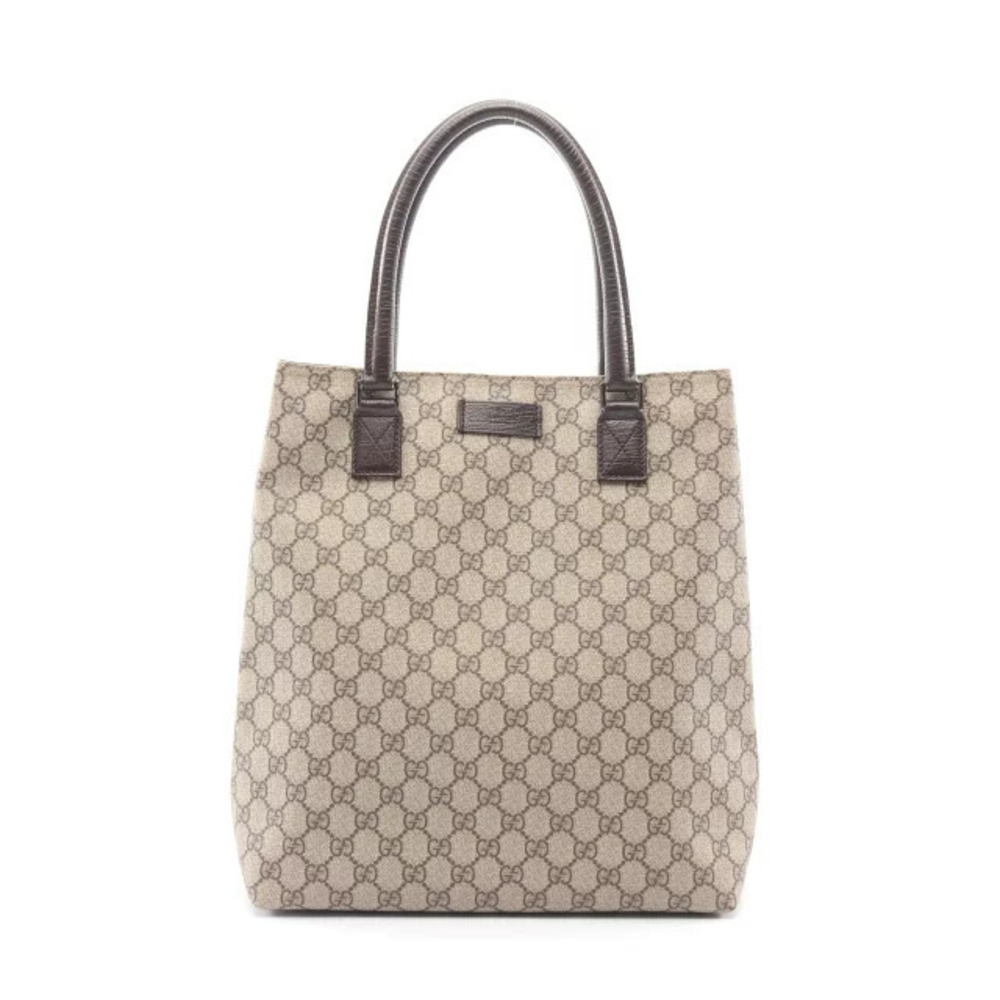 Gucci GG Plus Tote Bag Canvas Leather Beige Cream Brown